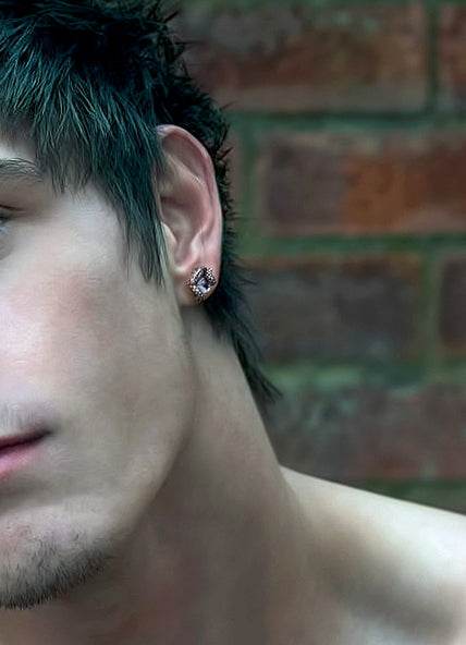 Men's fashion snake gem silver ear stud - MOWTE