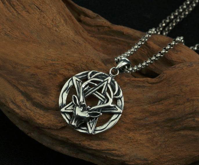 Men's fashion sterling silver pentagram deer king pendant & necklace - MOWTE