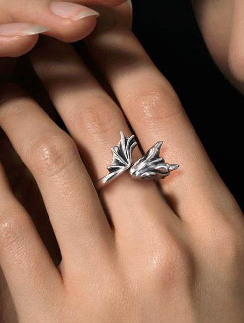 Men's fashion little white dragon sterling silver ring - MOWTE