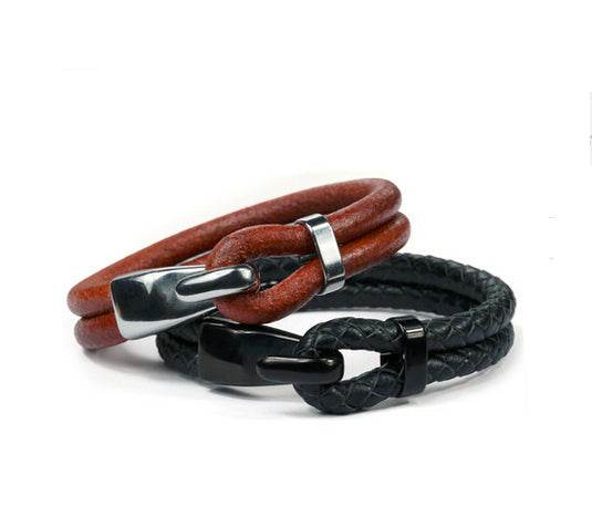 Men's fashion titanium steel leather bracelet - MOWTE