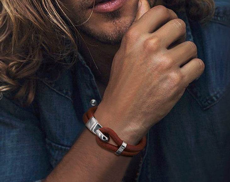 Men's fashion titanium steel leather bracelet - MOWTE