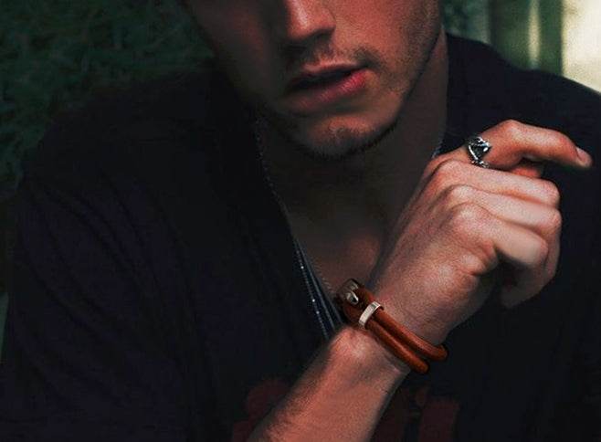Men's fashion titanium steel leather bracelet - MOWTE