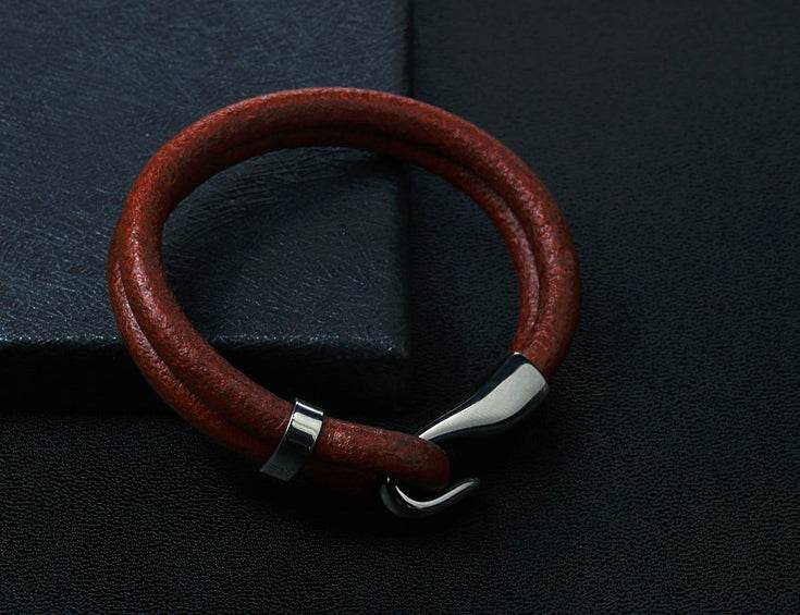 Men's fashion titanium steel leather bracelet - MOWTE