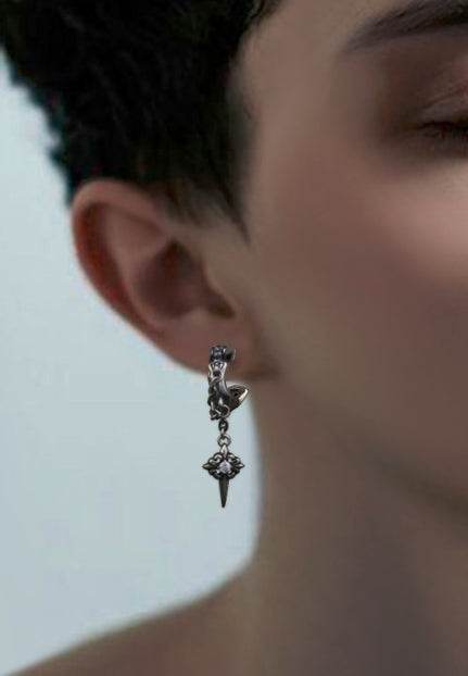 Men's fashion cross silver ear stud - MOWTE