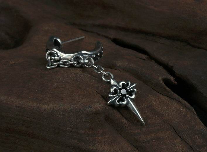 Men's fashion cross silver ear stud - MOWTE