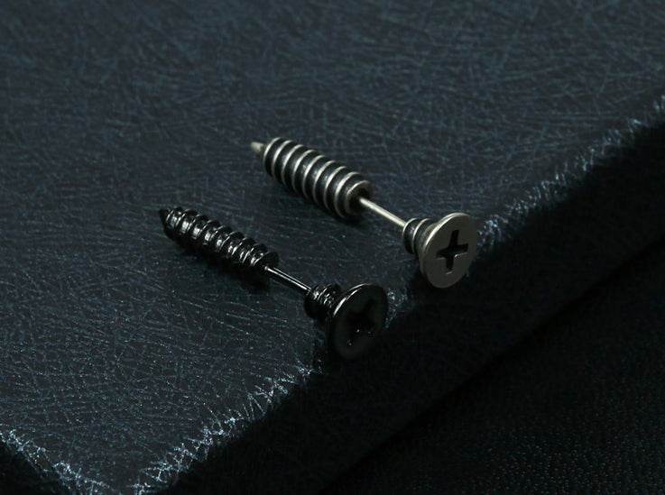 Men's fashion screw silver ear stud - MOWTE