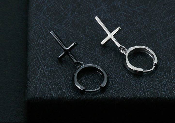Men's fashion cross silver ear stud - MOWTE