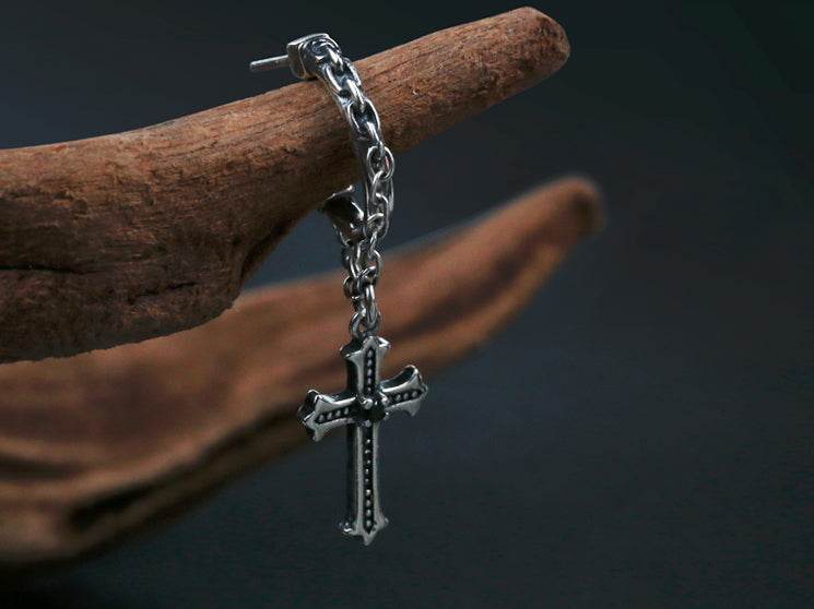 Men's fashion cross sterling silver ear studs - MOWTE