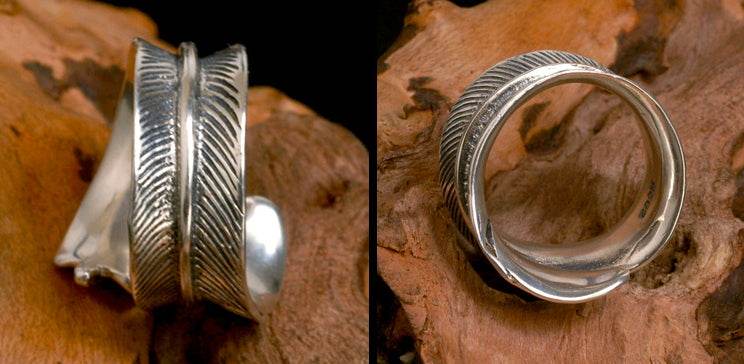 Men's fashion Indian feather sterling silver ring - MOWTE