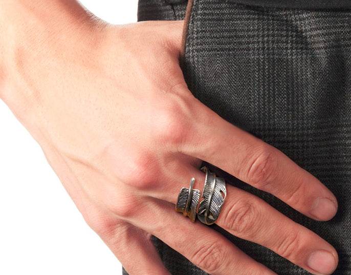 Men's fashion Indian feather sterling silver ring - MOWTE