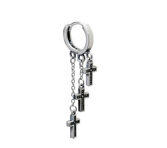 Men's fashion cross silver ear stud - MOWTE