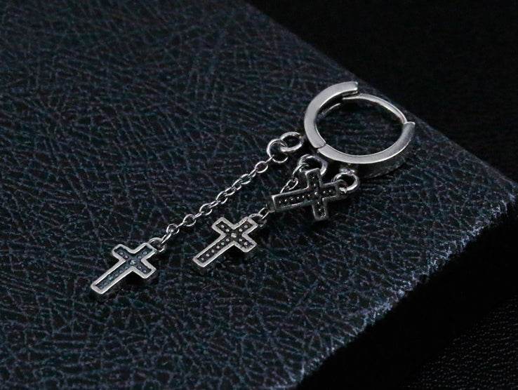 Men's fashion cross silver ear stud - MOWTE