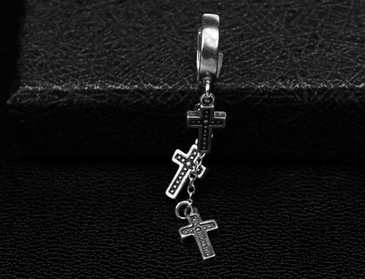 Men's fashion cross silver ear stud - MOWTE