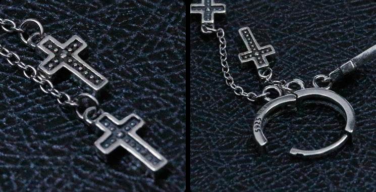 Men's fashion cross silver ear stud - MOWTE