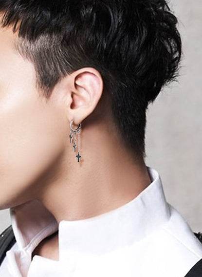 Men's fashion cross silver ear stud - MOWTE