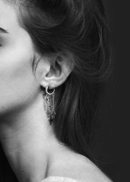 Men's fashion cross silver ear stud - MOWTE