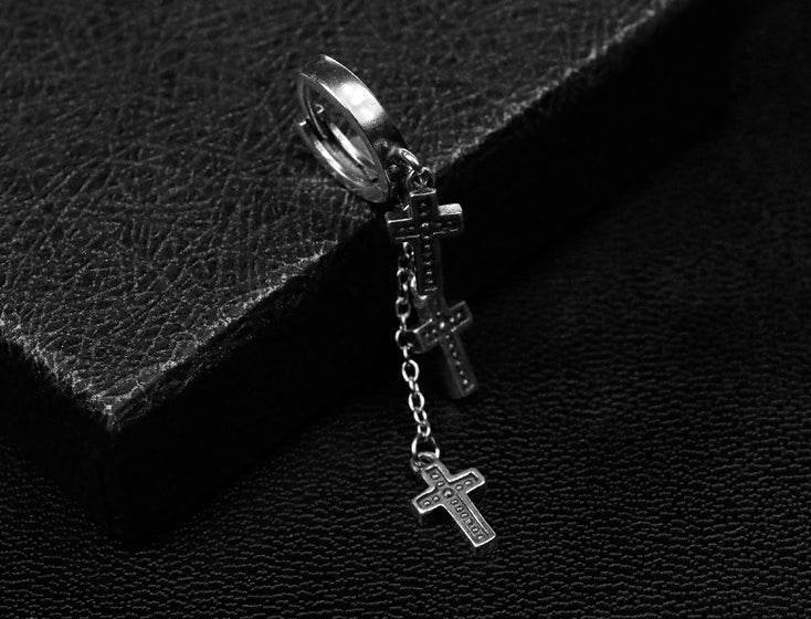 Men's fashion cross silver ear stud - MOWTE