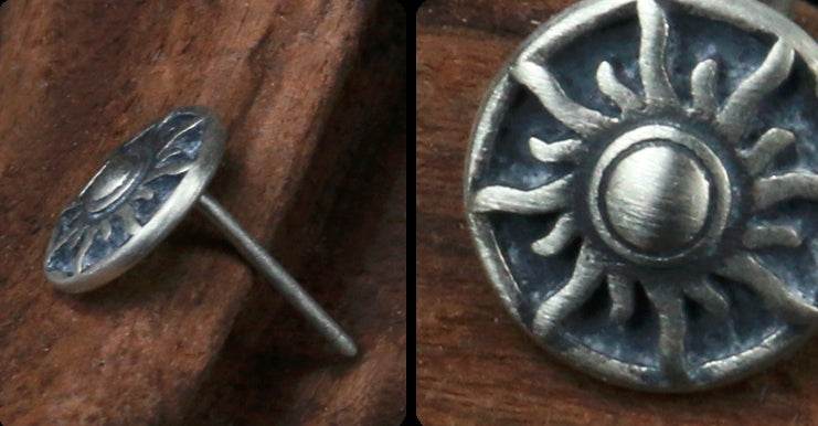 Men's vintage sun moon silver ear stud - MOWTE