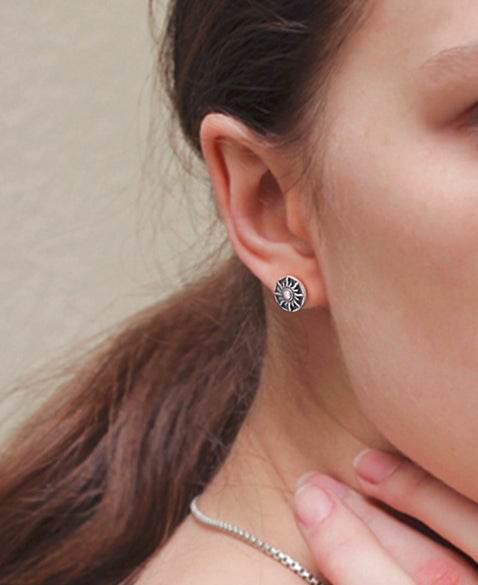 Men's vintage sun moon silver ear stud - MOWTE