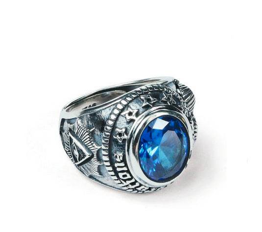 Men's fashion blue crystal silver ring - MOWTE