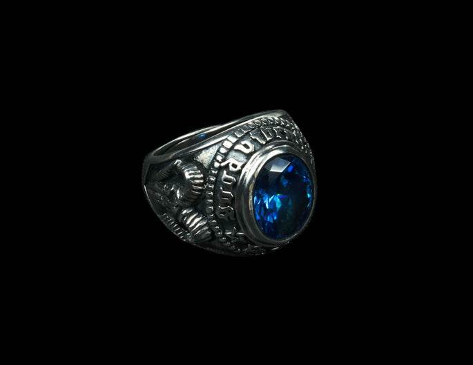 Men's fashion blue crystal silver ring - MOWTE