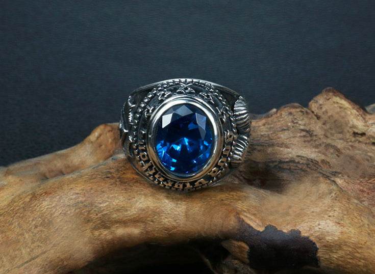 Men's fashion blue crystal silver ring - MOWTE
