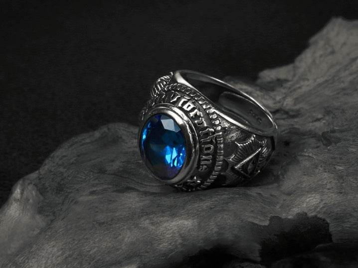 Men's fashion blue crystal silver ring - MOWTE