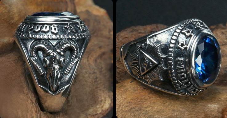 Men's fashion blue crystal silver ring - MOWTE