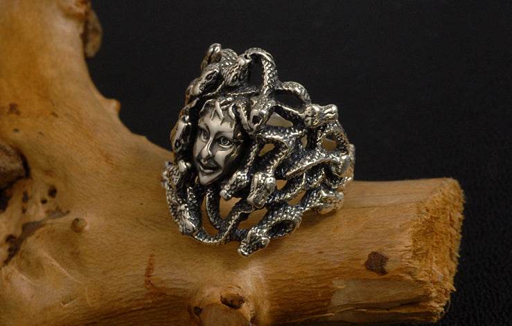 Men's fashion medusa silver ring - MOWTE