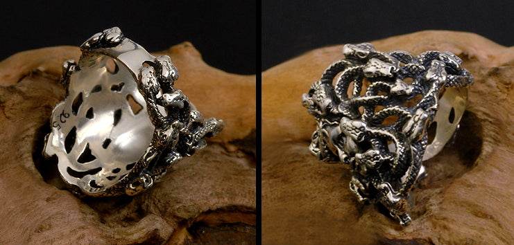 Men's fashion medusa silver ring - MOWTE