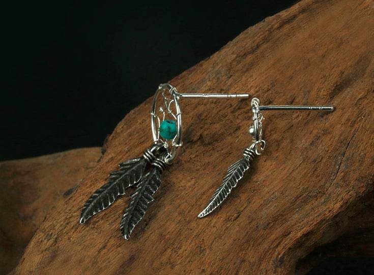 Men's fashion Indian-style braided feather ear stud - MOWTE