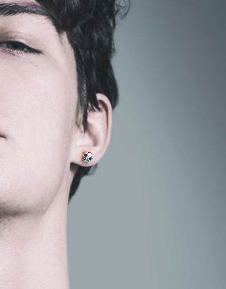 Men's fashion gems silver ear studs - MOWTE