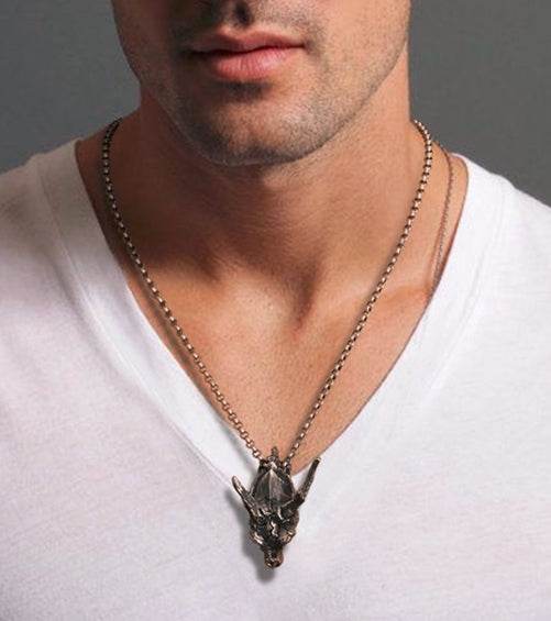 Men's fashion sterling silver dragon skeleton pendant & necklace - MOWTE