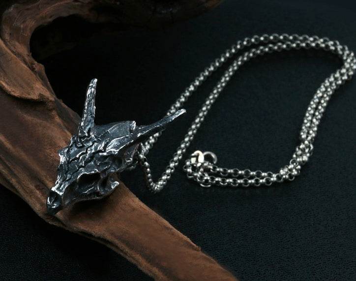 Men's fashion sterling silver dragon skeleton pendant & necklace - MOWTE