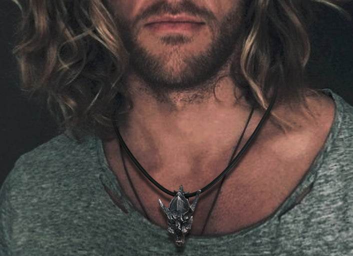 Men's fashion sterling silver dragon skeleton pendant & necklace - MOWTE