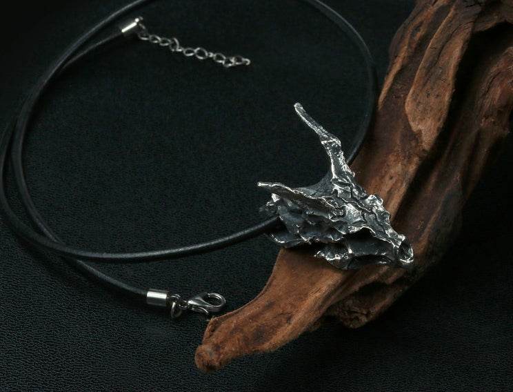 Men's fashion sterling silver dragon skeleton pendant & necklace - MOWTE