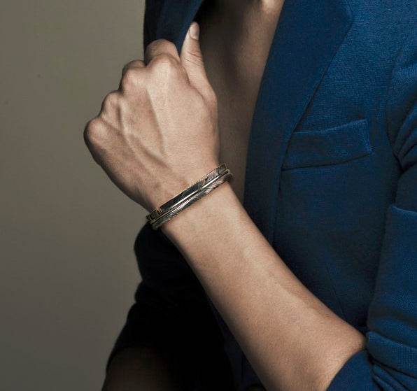Men's fashion feather sterling silver bangle - MOWTE