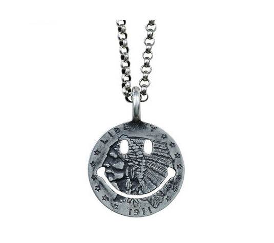 Men's fashion sterling silver smile face pendant & necklace - MOWTE