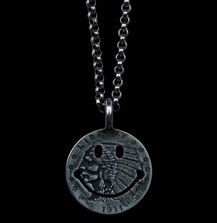 Men's fashion sterling silver smile face pendant & necklace - MOWTE