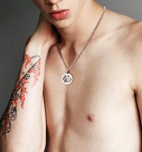 Men's fashion sterling silver smile face pendant & necklace - MOWTE