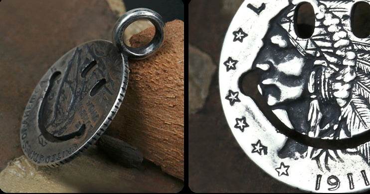 Men's fashion sterling silver smile face pendant & necklace - MOWTE