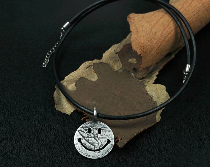 Men's fashion sterling silver smile face pendant & necklace - MOWTE