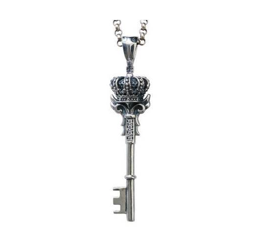 Men's fashion sterling silver crown key pendant & necklace - MOWTE