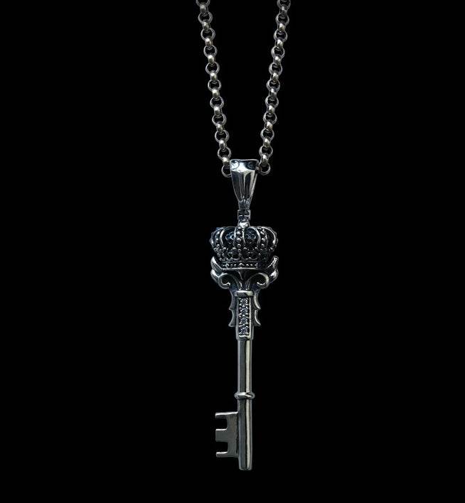 Men's fashion sterling silver crown key pendant & necklace - MOWTE