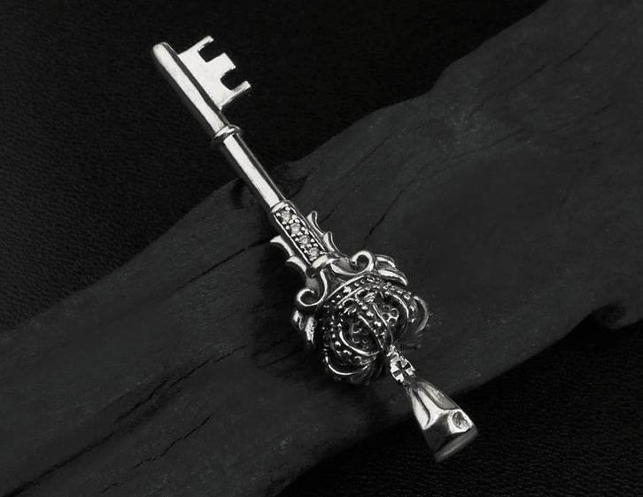 Men's fashion sterling silver crown key pendant & necklace - MOWTE