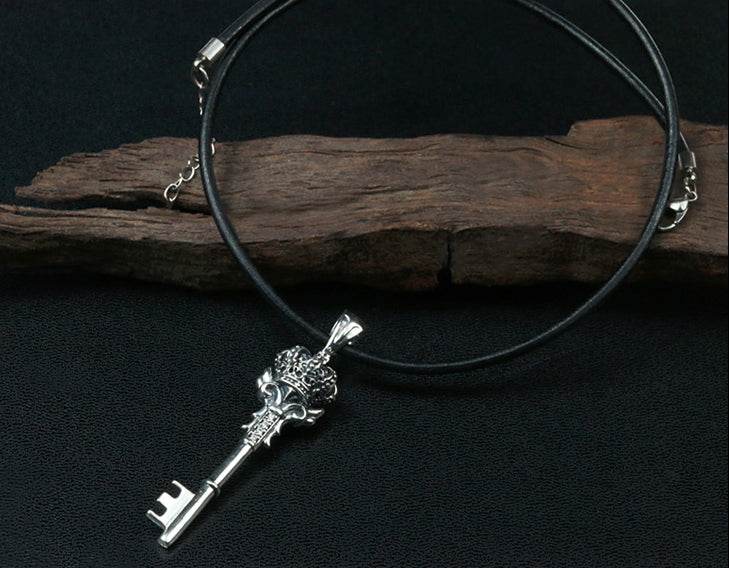Men's fashion sterling silver crown key pendant & necklace - MOWTE