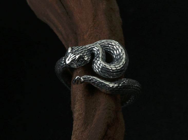 Men's fashion snake sterling silver ring - MOWTE
