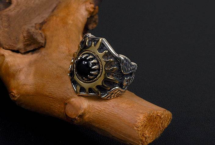 Men's fashion sun totem sterling silver ring - MOWTE