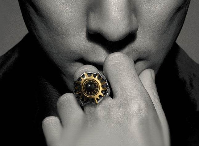 Men's fashion sun totem sterling silver ring - MOWTE