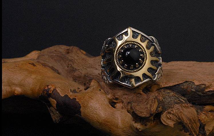 Men's fashion sun totem sterling silver ring - MOWTE